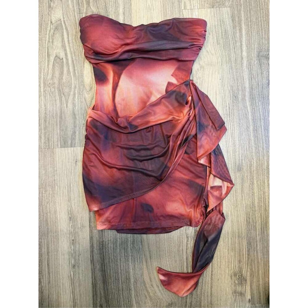 Windsor Ruched Mesh Bodycon Mini Dress Red Strapless Party Clubwear L